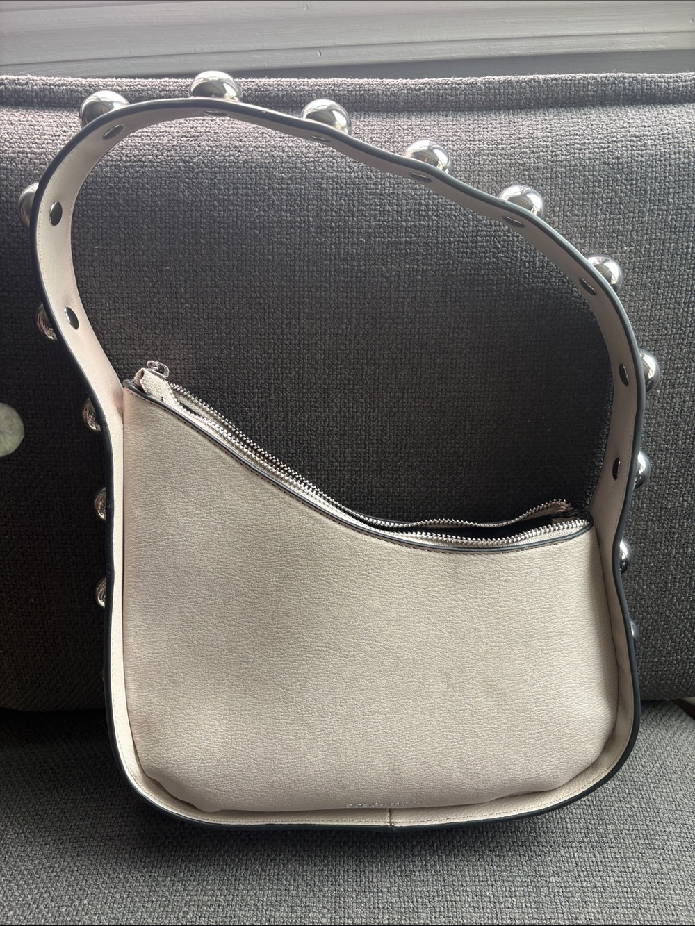 BCBGeneration Pebbled Shoulder Bag in Light ivory with Studded Strap